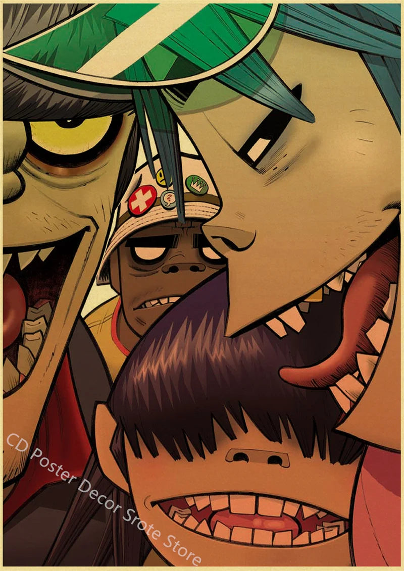 Gorillaz Retro Posters - Demon Days Kraft Paper Vintage Music Prints for Home Room Bar Club Decor