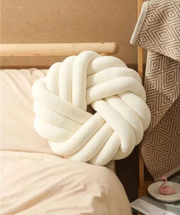Cream Coffee Knot Pillow Ball Large Decorative Throw Pillows Velvet Round Knotted Pillow for Home Bed Room Couch Decor Office