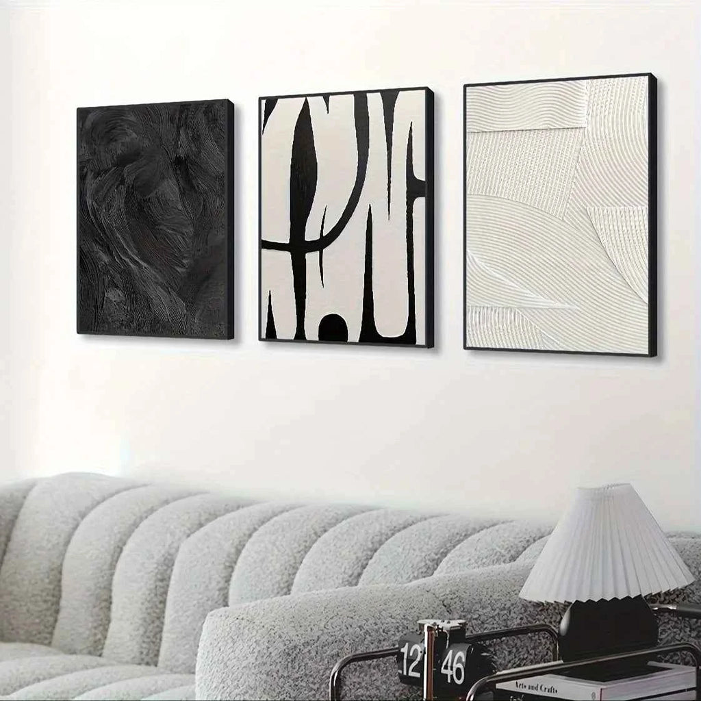 3pcs Abstract Black and White Canvas Wall Art Set Posters, Texture Paintings, Ideal Gift for Room Decoration