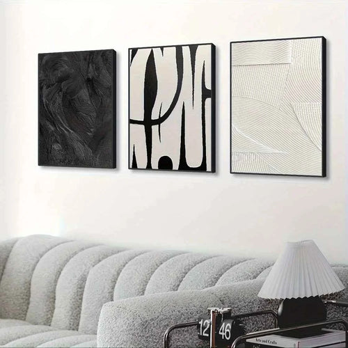 3pcs Abstract Black and White Canvas Wall Art Set Posters, Texture Paintings, Ideal Gift for Room Decoration