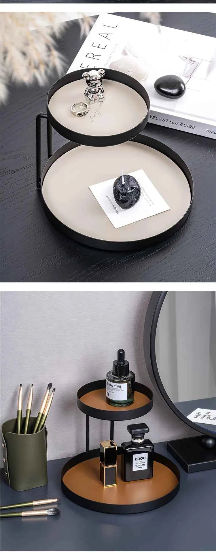 Nordic Metal Display Shelf, 2-Tier Cosmetic & Jewelry Organizer. Under 27", Fits Bedroom, Bathroom, Entryway. Painted Finish.