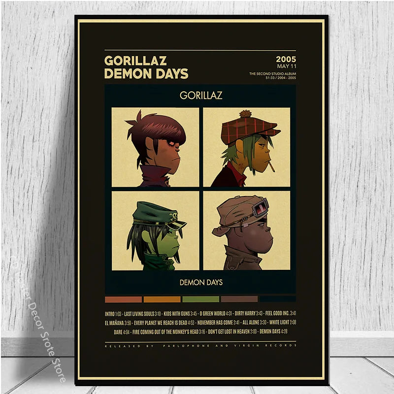 Gorillaz Retro Posters - Demon Days Kraft Paper Vintage Music Prints for Home Room Bar Club Decor