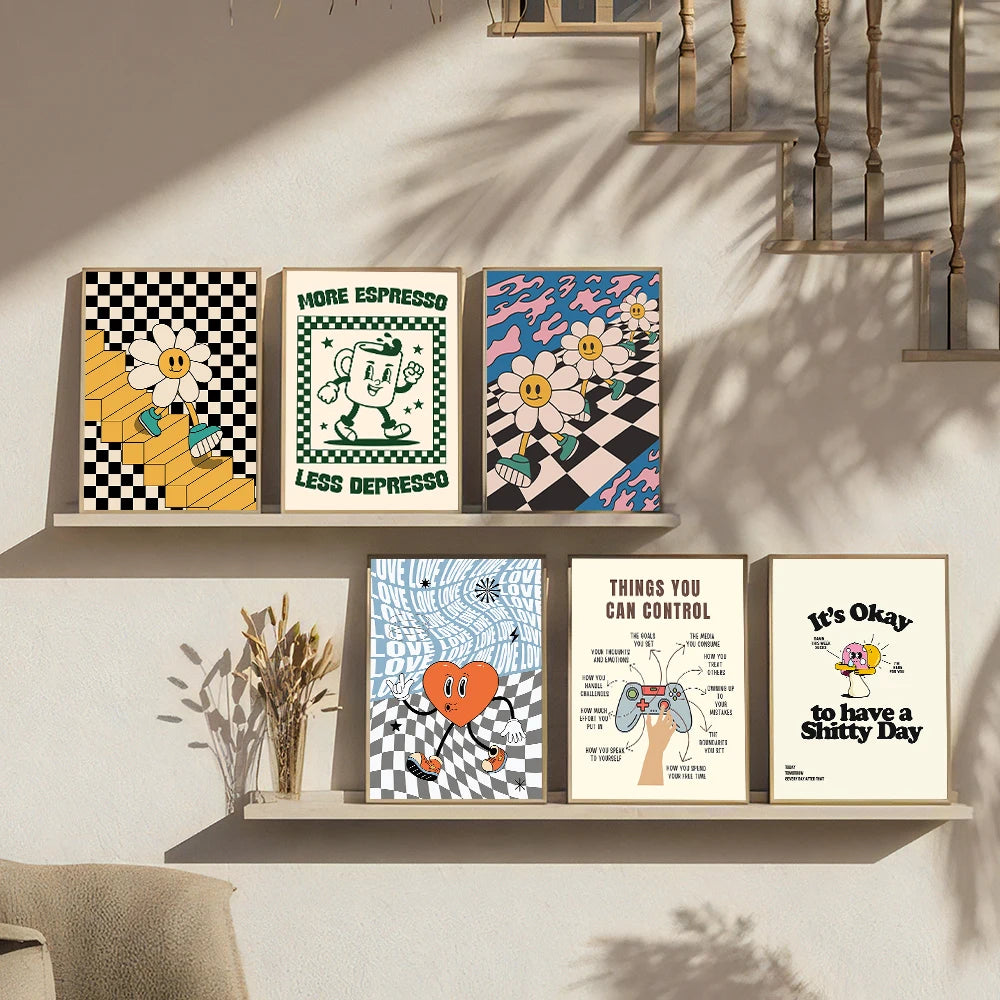 Simplicity Vintage Pink Canvas Wall Art - Cartoon Print Posters for Home Decor, Living Room & Bedroom