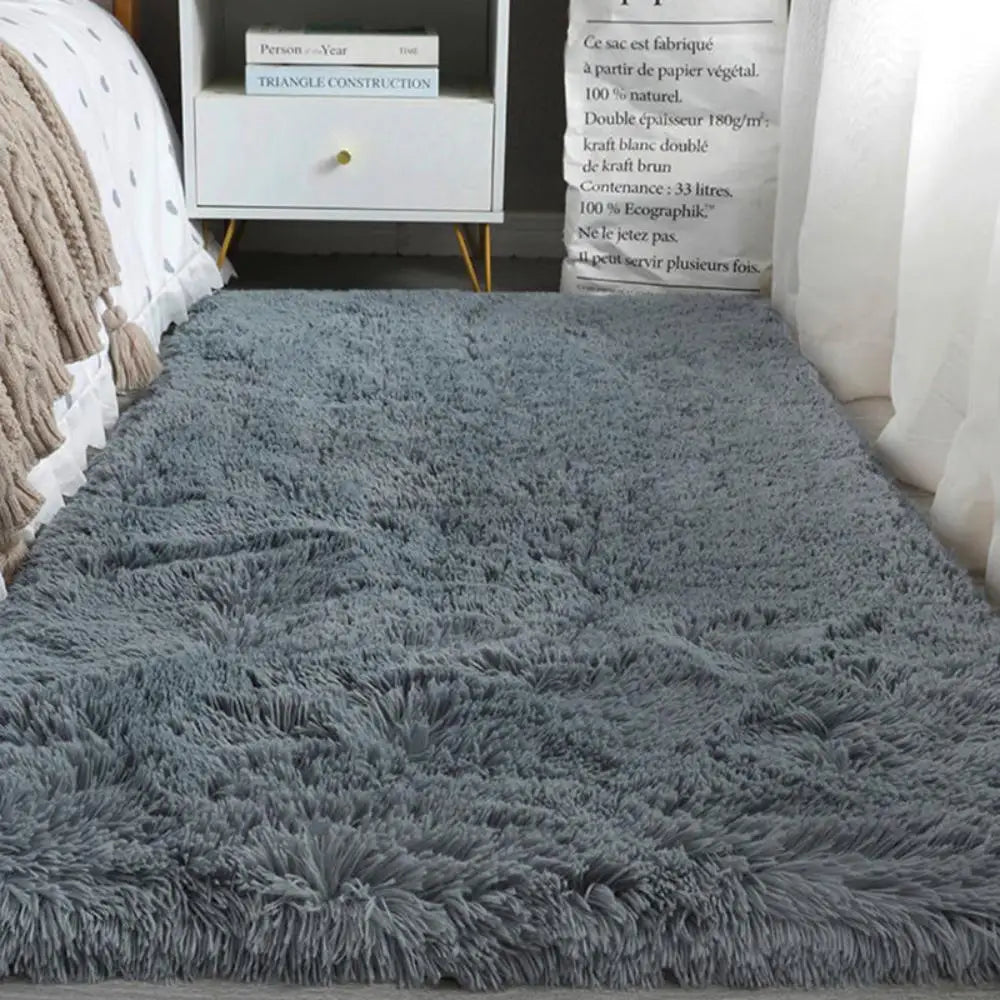 Machine Washable Shaggy Rug for Bedroom - Grey Fluffy Soft Area Carpet with Non-Slip Design