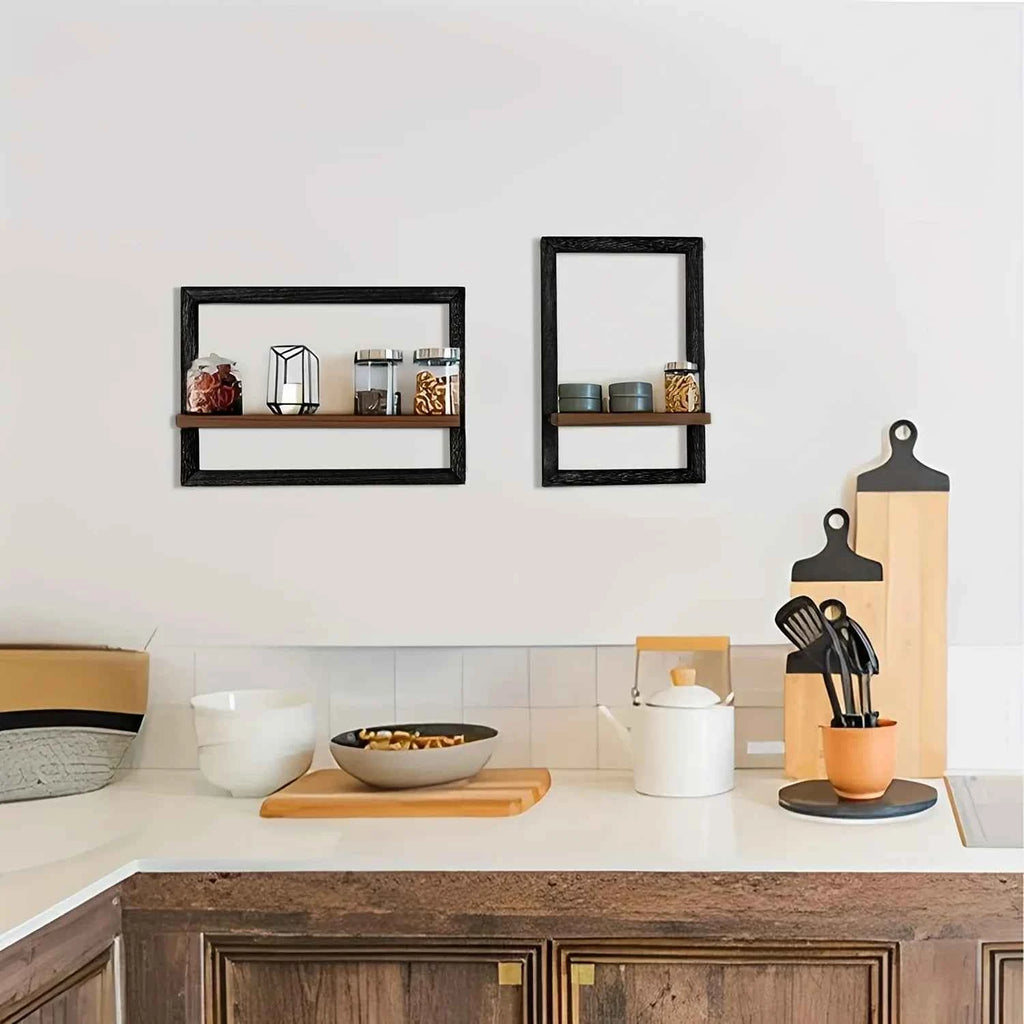 Rustic Wood Shelf Bracket - Wall Mounted Display Rack for Plants, Photos, Decor. Farmhouse Style.