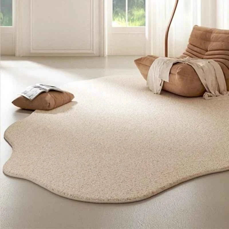 Cream Style Carpets for Living Room Luxury Bedroom Decor Stripe Carpet Irregular Shape Plush Rug Fluffy Soft Washable Thick Mat