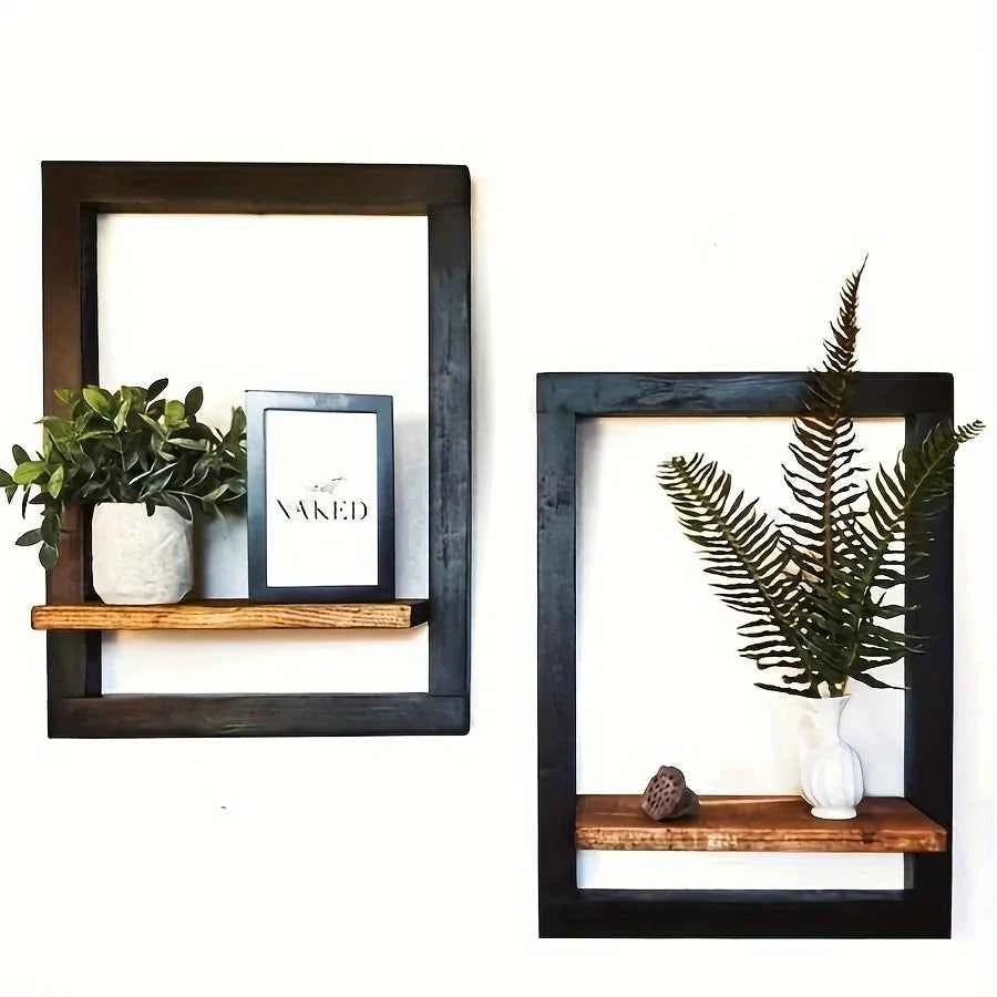 Rustic Wood Shelf Bracket - Wall Mounted Display Rack for Plants, Photos, Decor. Farmhouse Style.