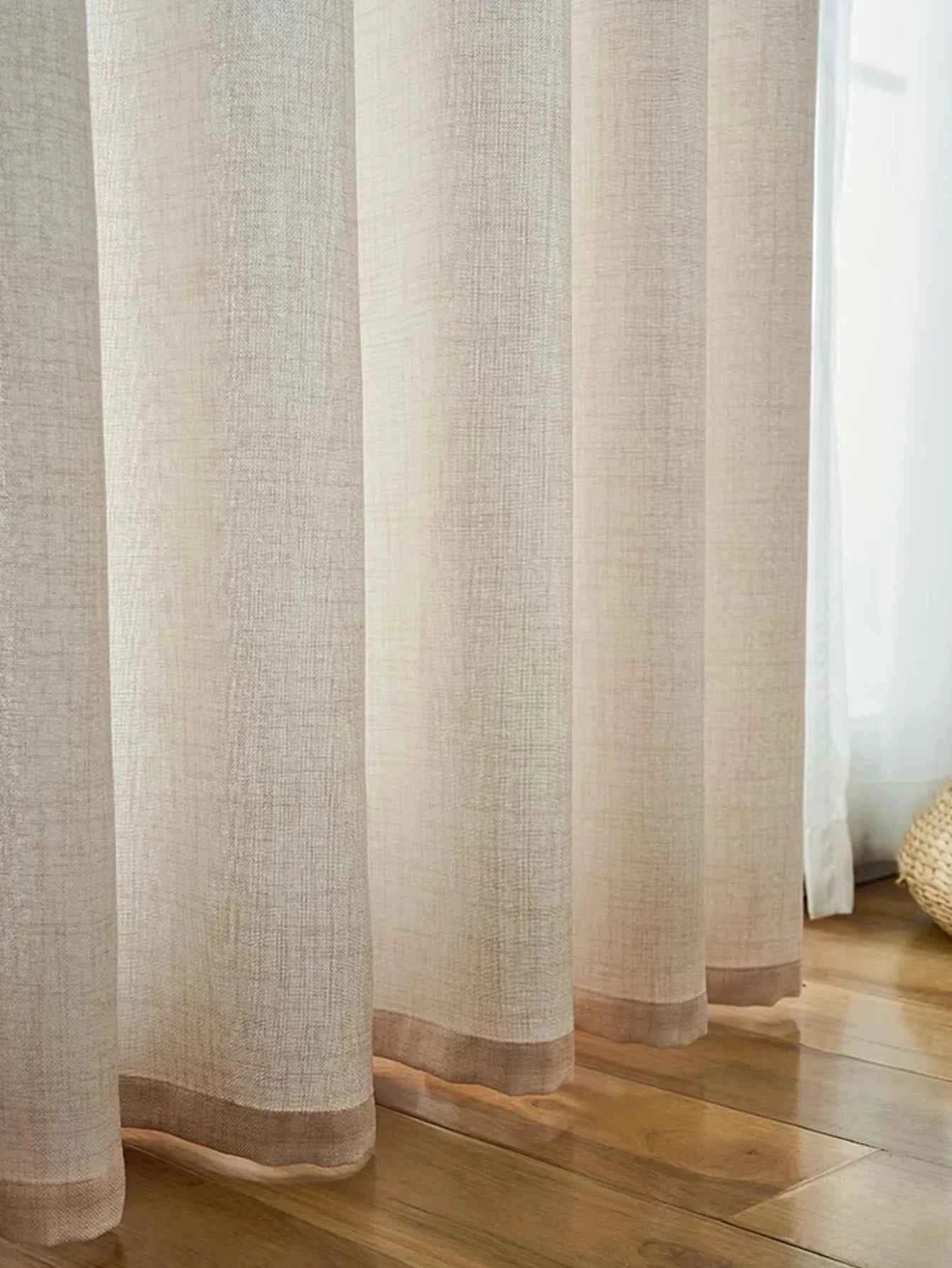 French retro high-end Japanese linen curtains beige living room bedroom gauze curtains for all season