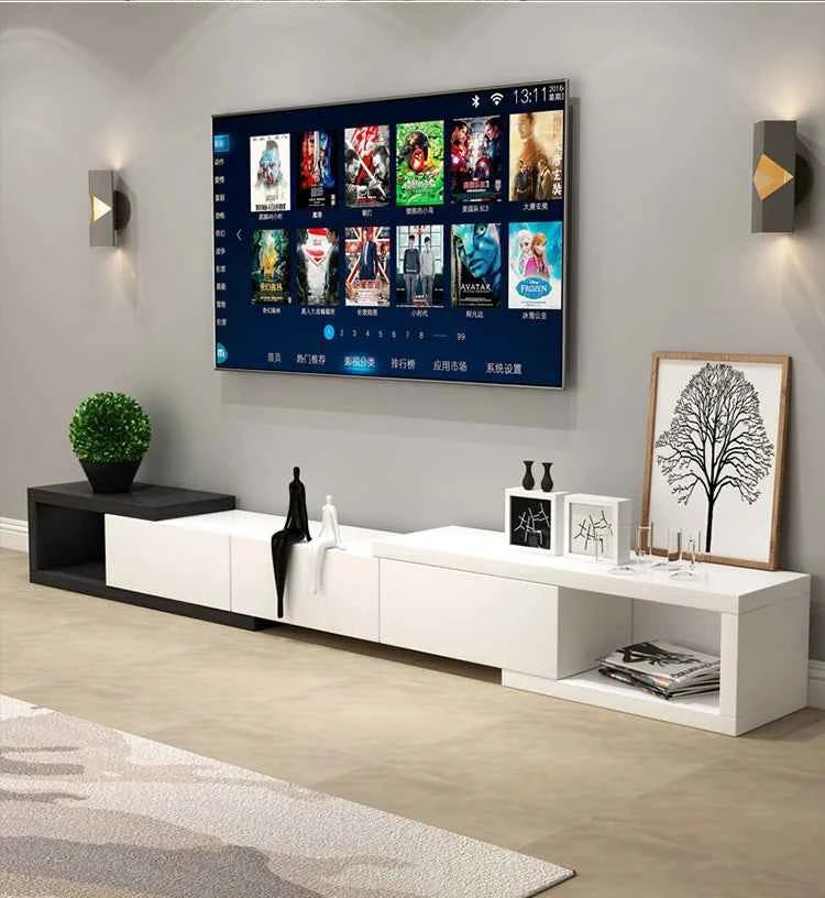 Retractable Modern Tv Stand Hiding Handles Media Cabinet Floor Tv Stand Black High End Mobili Per La Casa Home Furniture