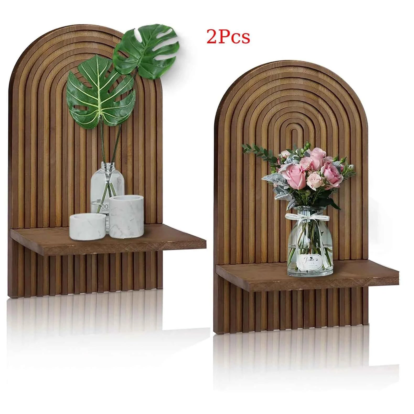 Boho Wooden Arch Wall Shelves Rustic Plants Decorative Shelf Storage Rack for Organizing & Displaying Artistic Home Decor Gifts