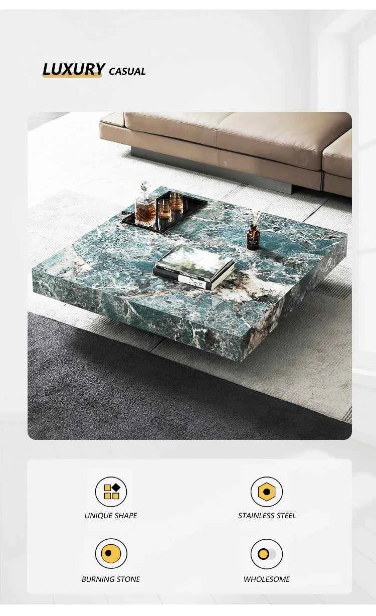 Living room furniture Italian design square coffee table light luxury marble coffee table stainless steel base coffee table