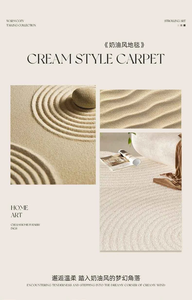 Cream Style Carpets for Living Room Luxury Bedroom Decor Stripe Carpet Irregular Shape Plush Rug Fluffy Soft Washable Thick Mat