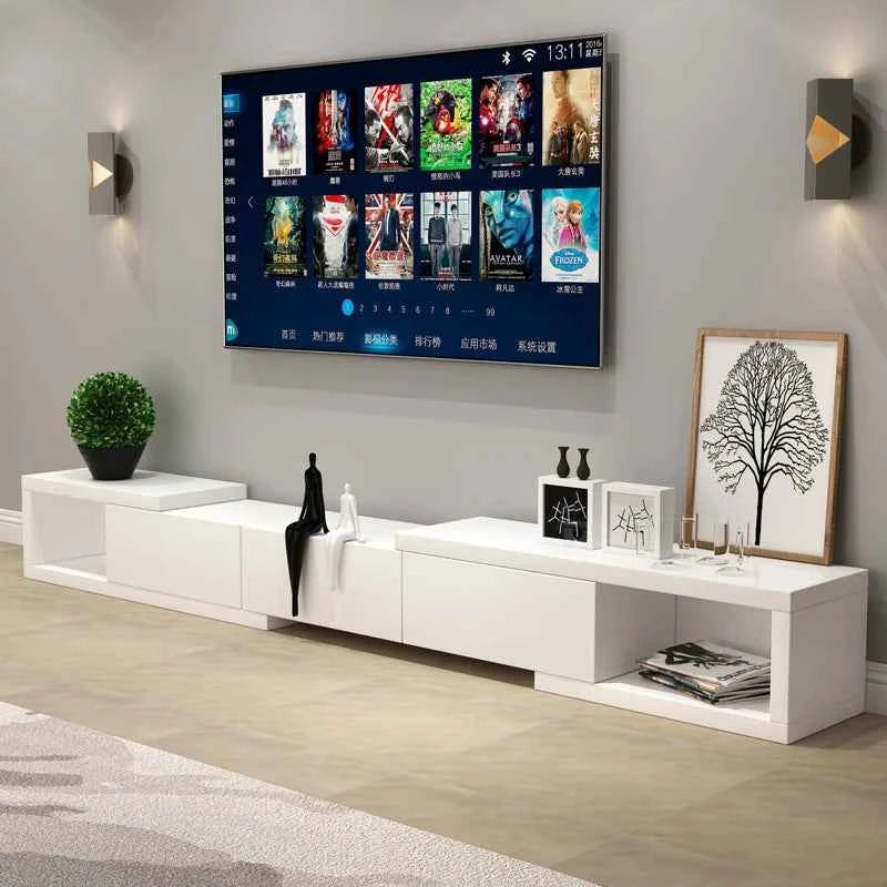 Retractable Modern Tv Stand Hiding Handles Media Cabinet Floor Tv Stand Black High End Mobili Per La Casa Home Furniture