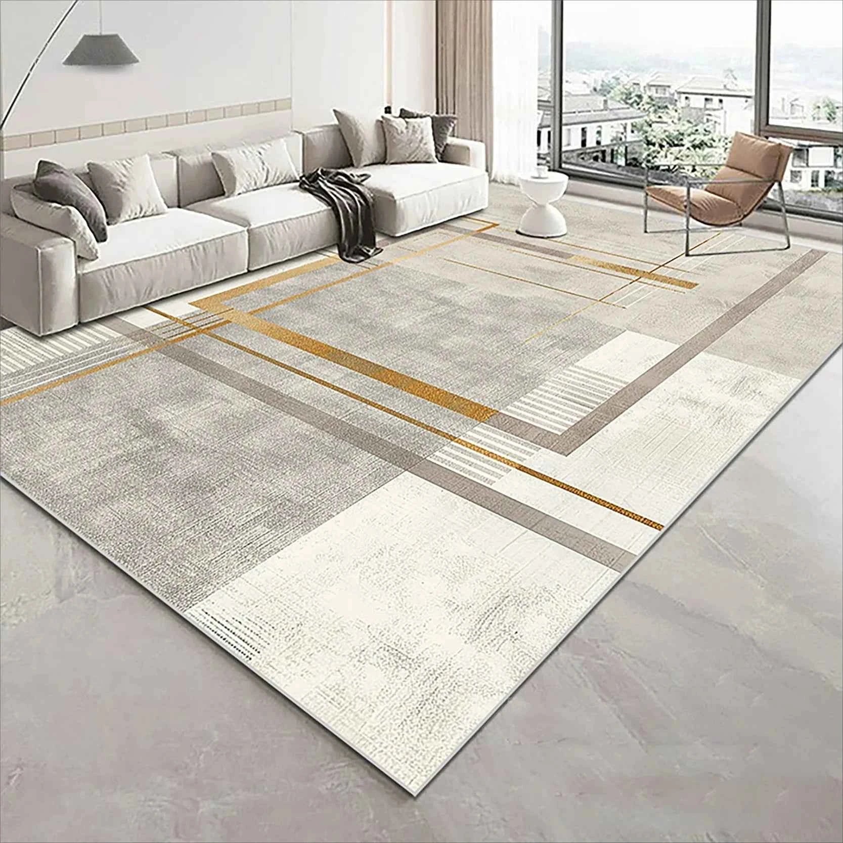 Modern Golden Geometry Carpet for Living Room Light Luxury Rugs for Bedroom Decor Large Area Lounge Sofa Side Floor Mats 200x300