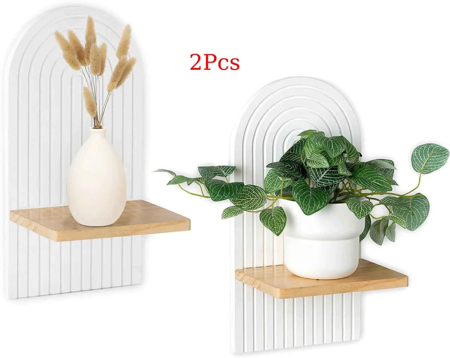 Boho Wooden Arch Wall Shelves Rustic Plants Decorative Shelf Storage Rack for Organizing & Displaying Artistic Home Decor Gifts