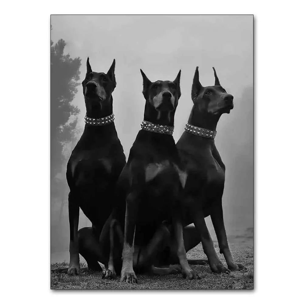 Black White Doberman Pinscher Gun Wall Decoration Poster Modern Highend Home Decor Canvas Painting Art Prints Living Room Murals