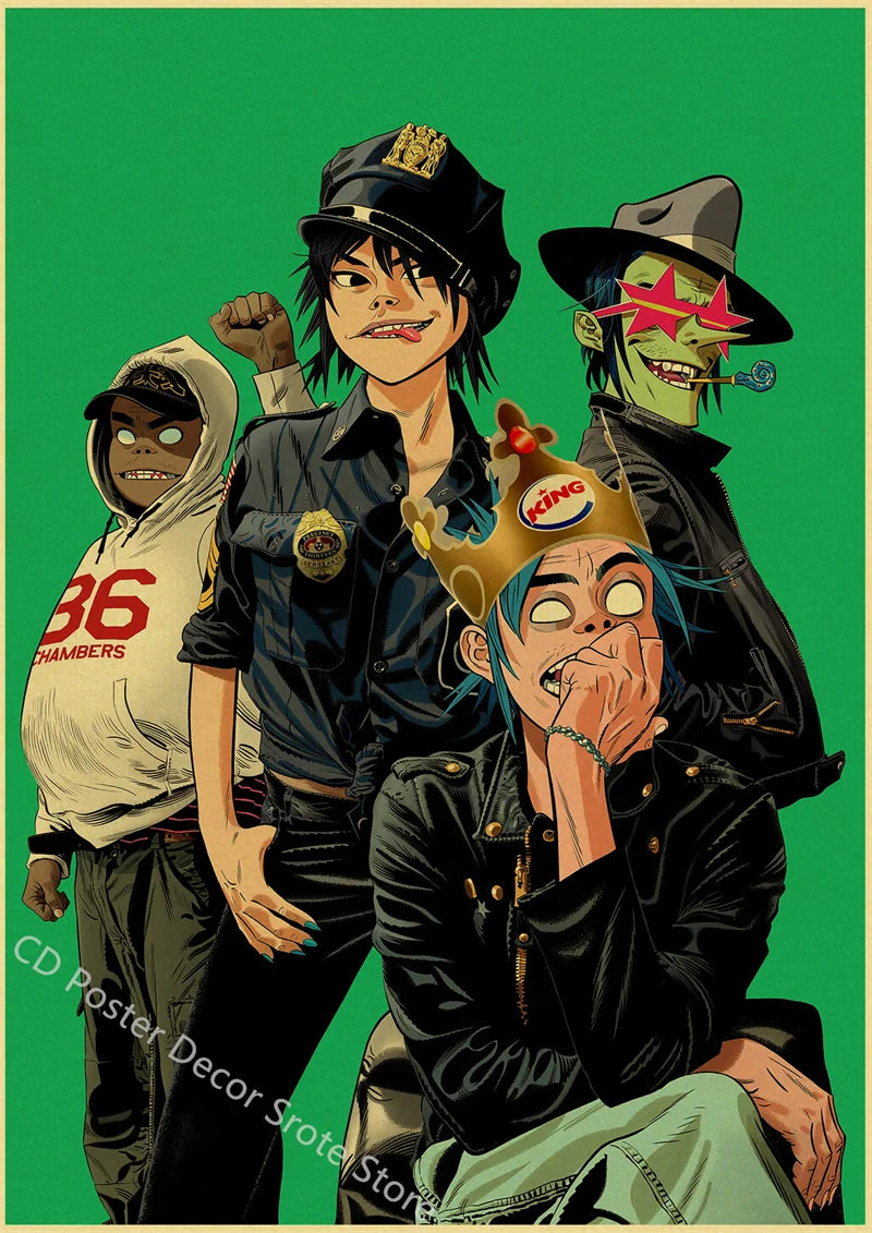 Gorillaz Retro Posters - Demon Days Kraft Paper Vintage Music Prints for Home Room Bar Club Decor