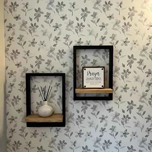 Rustic Wood Shelf Bracket - Wall Mounted Display Rack for Plants, Photos, Decor. Farmhouse Style.