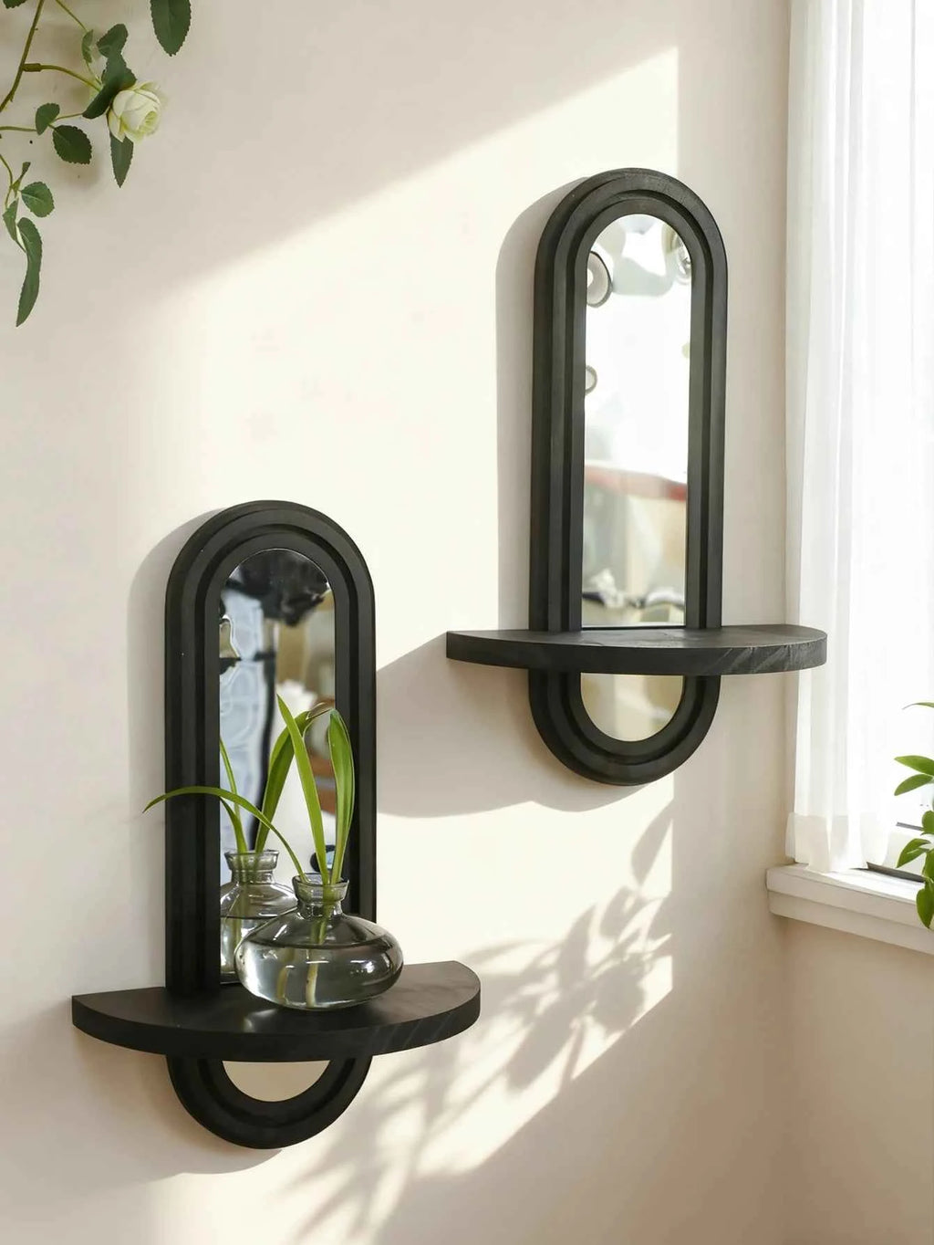Black Arched Wall Shelves Modern Geometric Design Wall Mirror Home Decorative Wall-Mounted Mirror for Living Room & Bedroom Gift