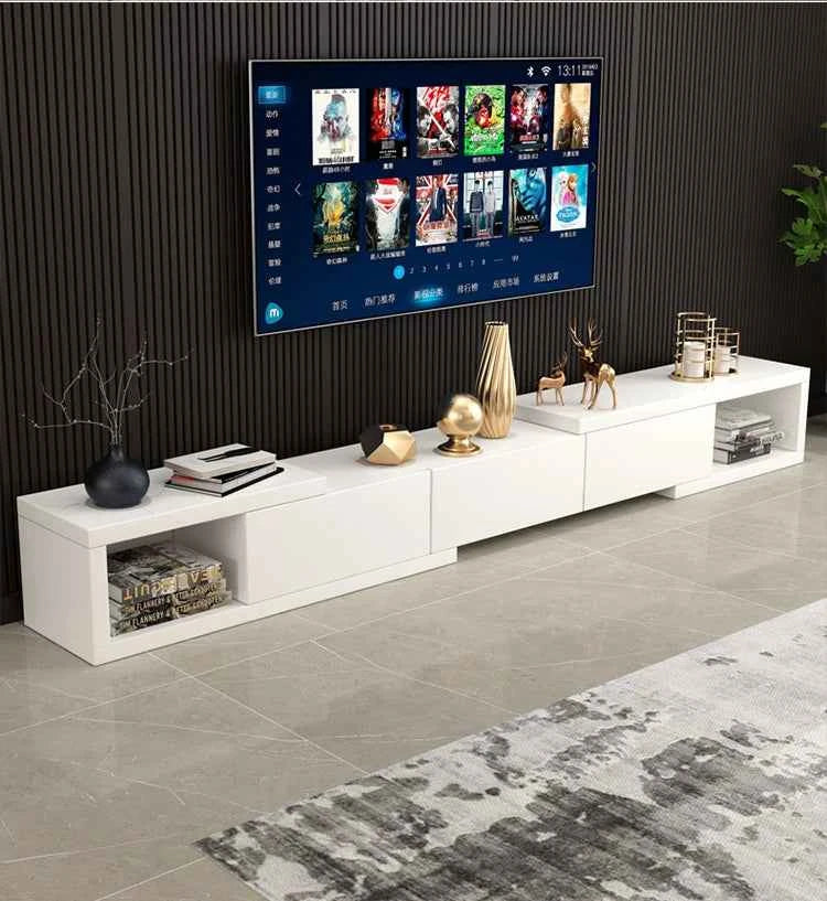 Retractable Modern Tv Stand Hiding Handles Media Cabinet Floor Tv Stand Black High End Mobili Per La Casa Home Furniture