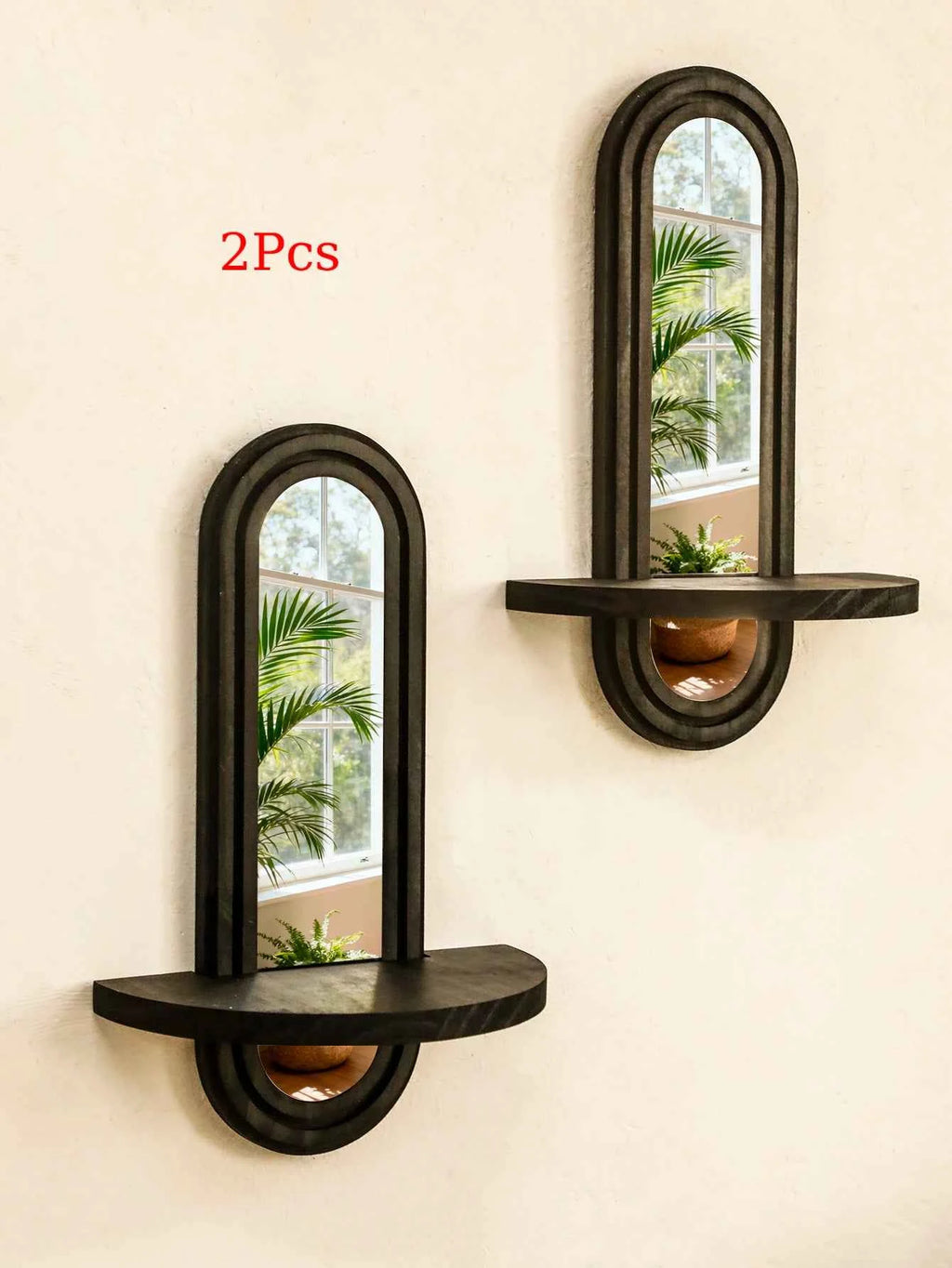Black Arched Wall Shelves Modern Geometric Design Wall Mirror Home Decorative Wall-Mounted Mirror for Living Room & Bedroom Gift