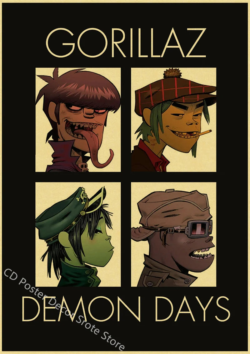 Gorillaz Retro Posters - Demon Days Kraft Paper Vintage Music Prints for Home Room Bar Club Decor