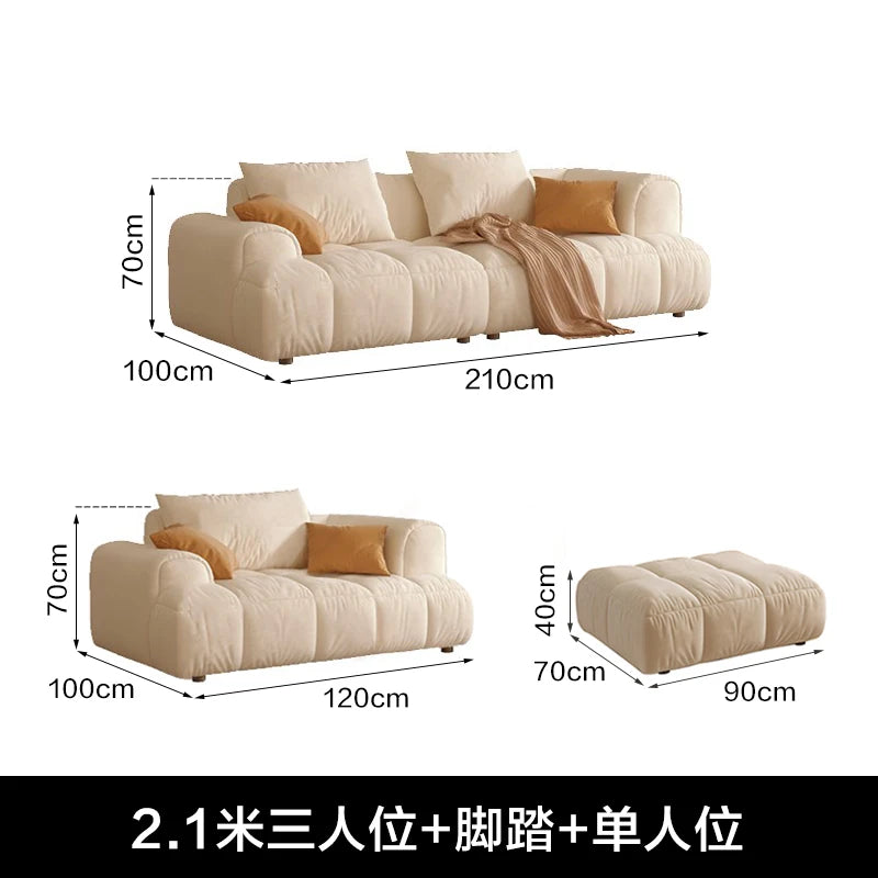 Nordic Minimalist Sofa 2 Seater Pillows Family Apartment Romantic Foot Stool Canape Living Room Furniture
