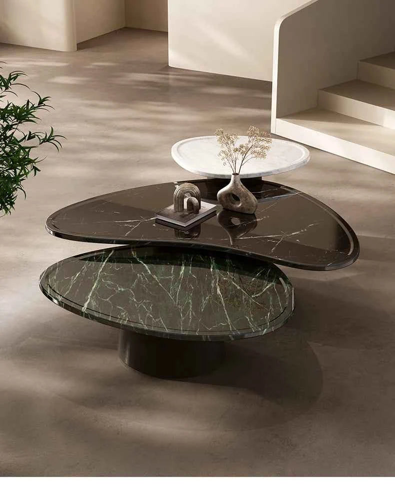 Luxury Marble Coffee Table - Italian Designer Natural Stone Tea Table in Artistic Freeform Shape for Modern Living Room