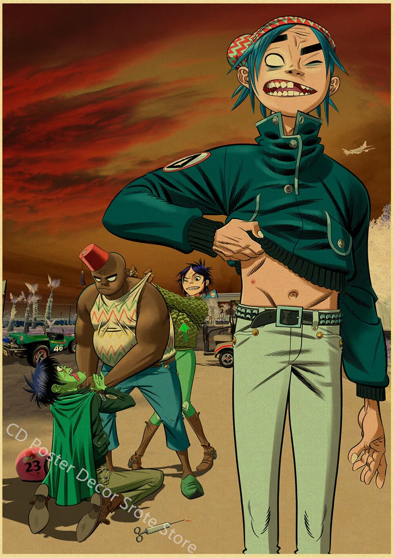 Gorillaz Retro Posters - Demon Days Kraft Paper Vintage Music Prints for Home Room Bar Club Decor
