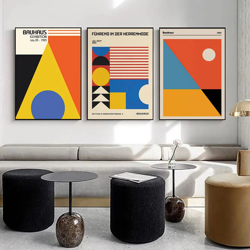 Bauhaus Geometry Canvas Art - Mondrian Gallery Wall Pop Art Poster for Living Room Decor