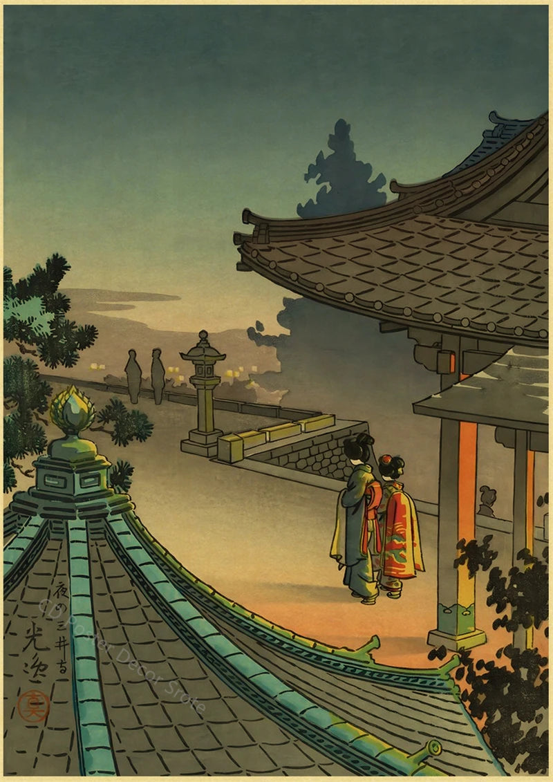 Japanese Vintage Landscapes Posters Traditional Scenery Retro Prints Art Wall Paintings Room Home Bar Restaurant Decor Picture