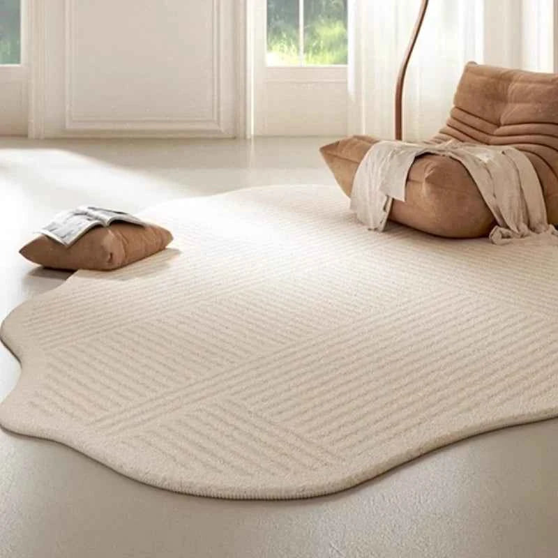 Cream Style Carpets for Living Room Luxury Bedroom Decor Stripe Carpet Irregular Shape Plush Rug Fluffy Soft Washable Thick Mat