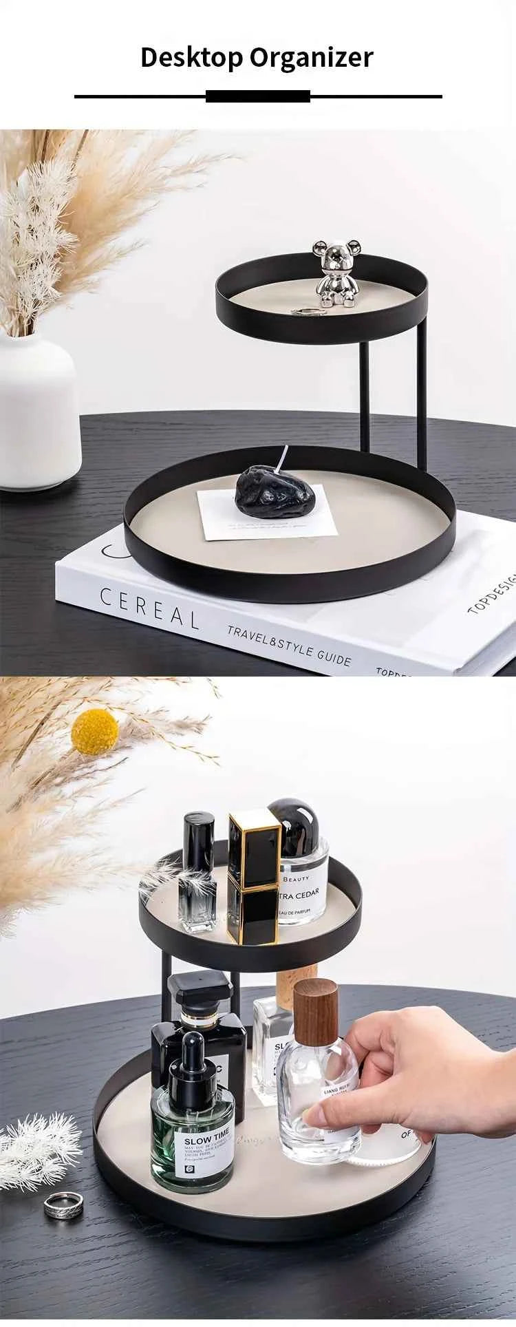 Nordic Metal Display Shelf, 2-Tier Cosmetic & Jewelry Organizer. Under 27", Fits Bedroom, Bathroom, Entryway. Painted Finish.