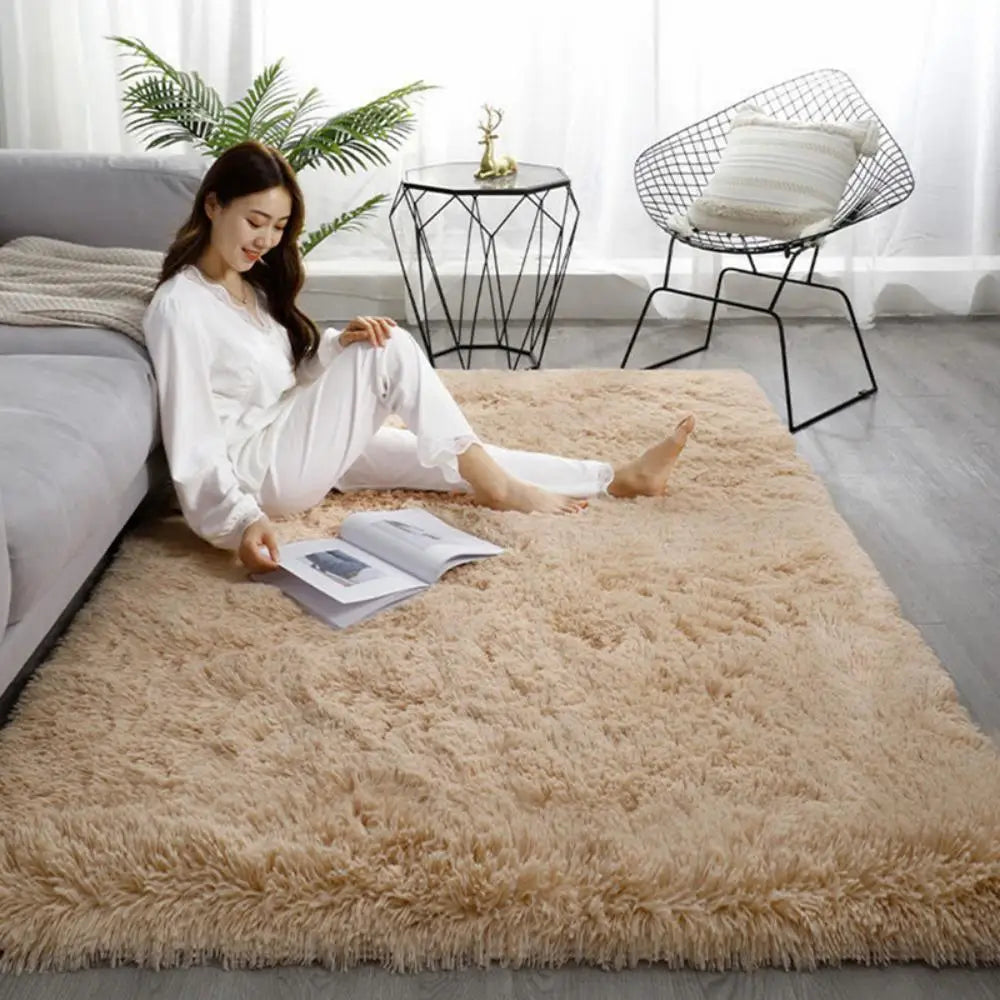Machine Washable Shaggy Rug for Bedroom - Grey Fluffy Soft Area Carpet with Non-Slip Design