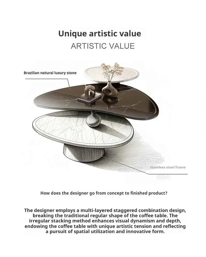 Luxury Marble Coffee Table - Italian Designer Natural Stone Tea Table in Artistic Freeform Shape for Modern Living Room