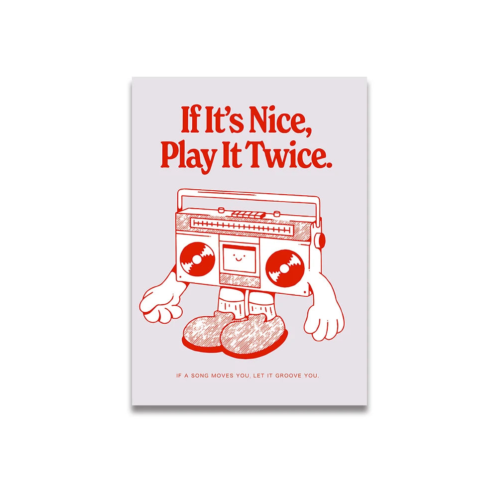 Simplicity Vintage Pink Canvas Wall Art - Cartoon Print Posters for Home Decor, Living Room & Bedroom