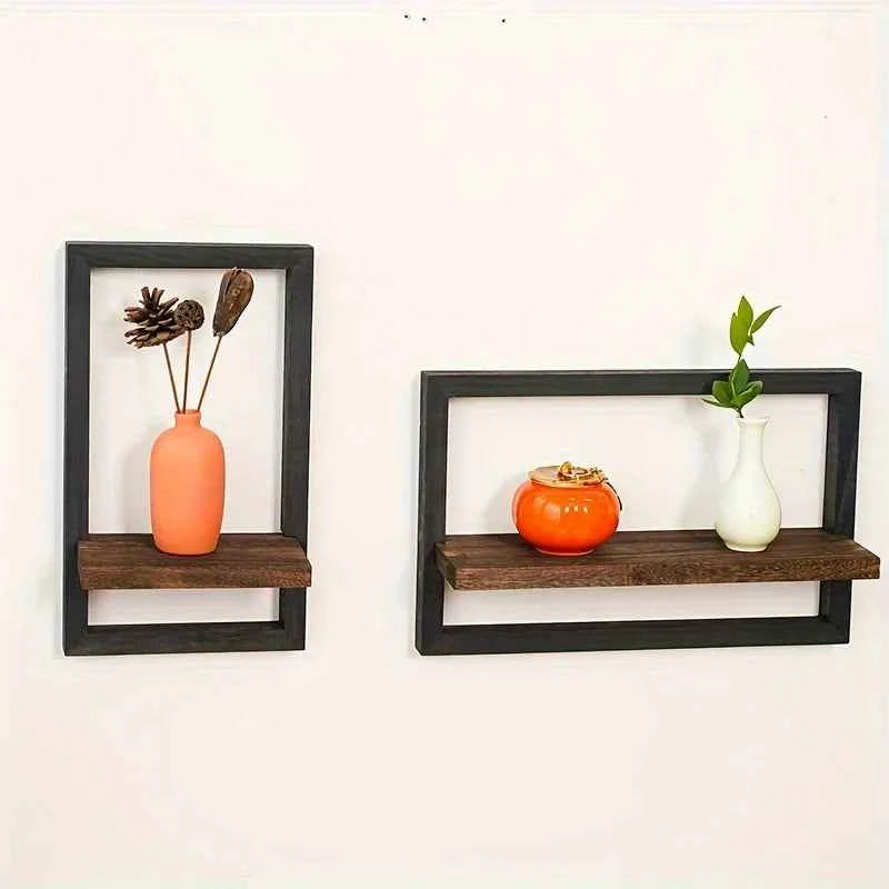 Rustic Wood Shelf Bracket - Wall Mounted Display Rack for Plants, Photos, Decor. Farmhouse Style.