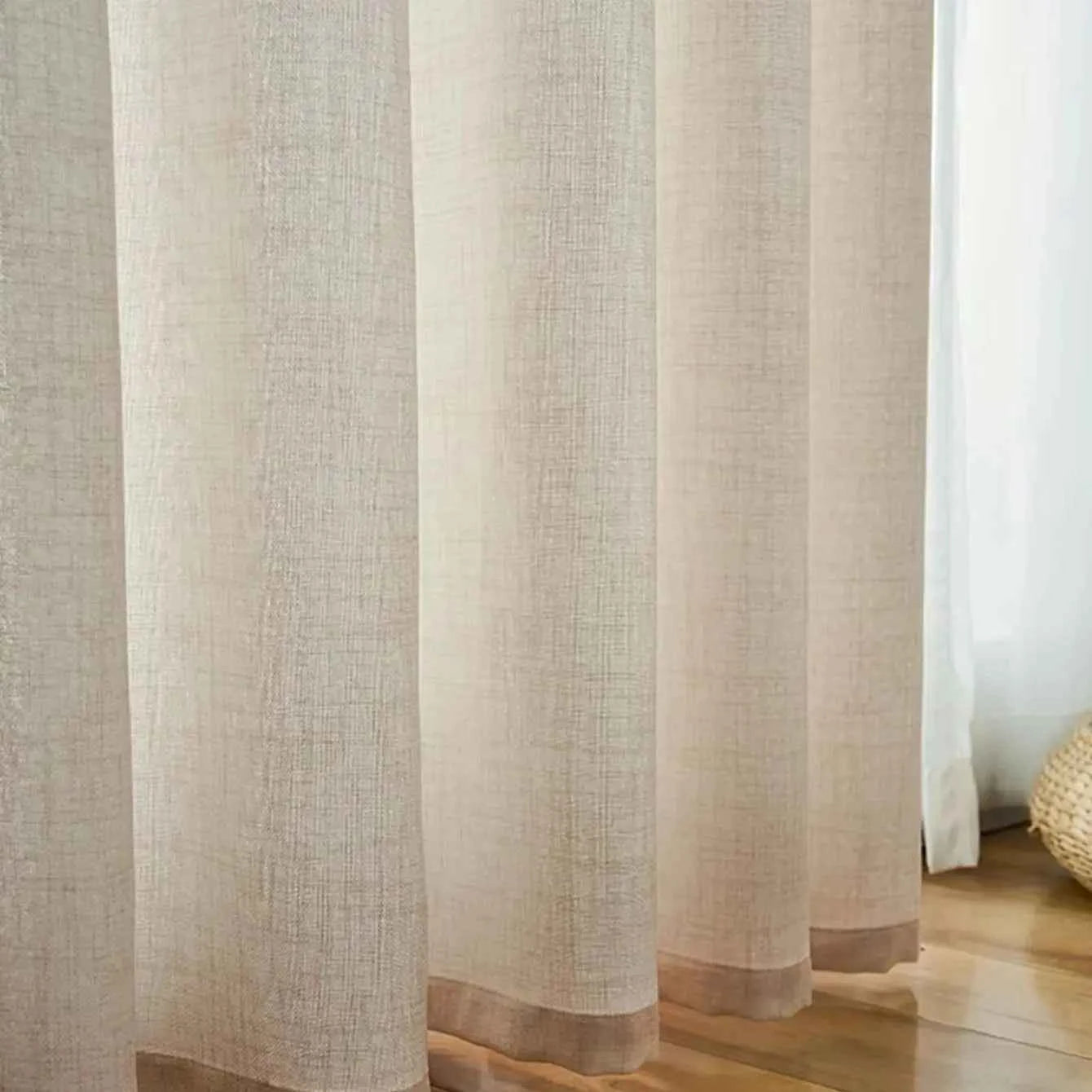 French retro high-end Japanese linen curtains beige living room bedroom gauze curtains for all season