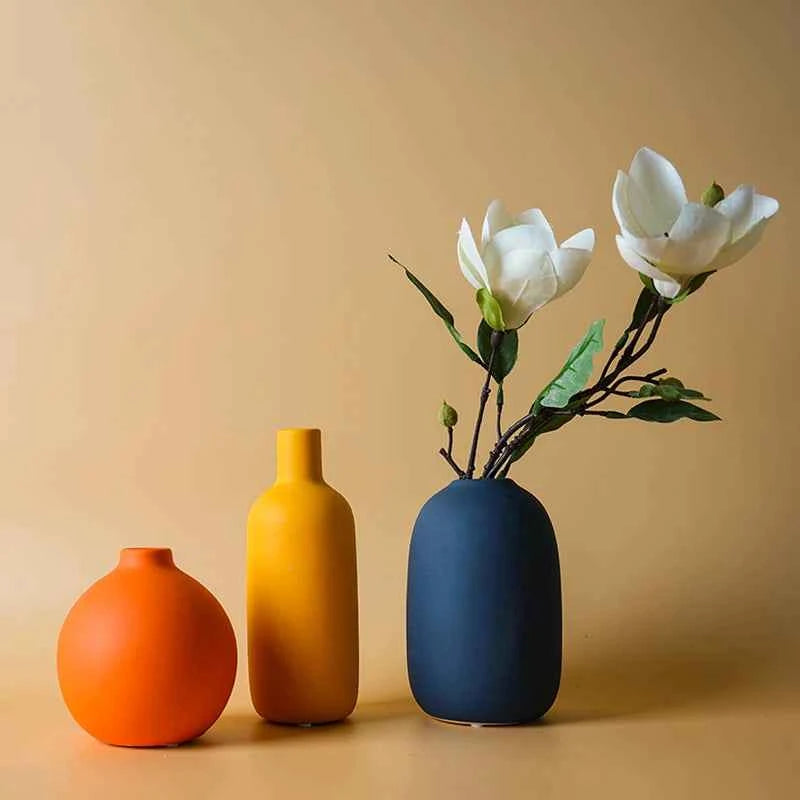 Nordic Ceramic Vase  Solid Color Simple Art Flower Pot Decoration With Small Bottleneck  For Table Shelf Dining Room