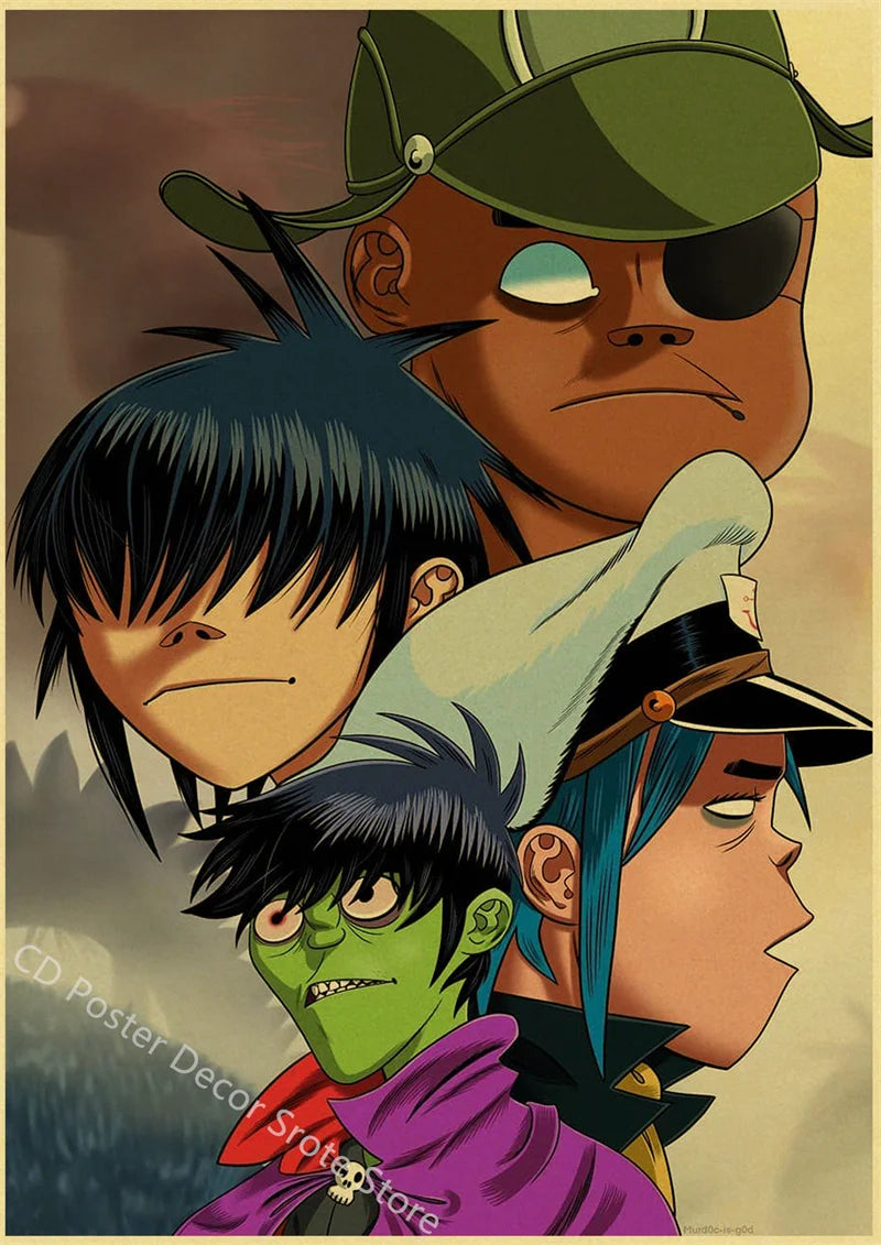 Gorillaz Retro Posters - Demon Days Kraft Paper Vintage Music Prints for Home Room Bar Club Decor