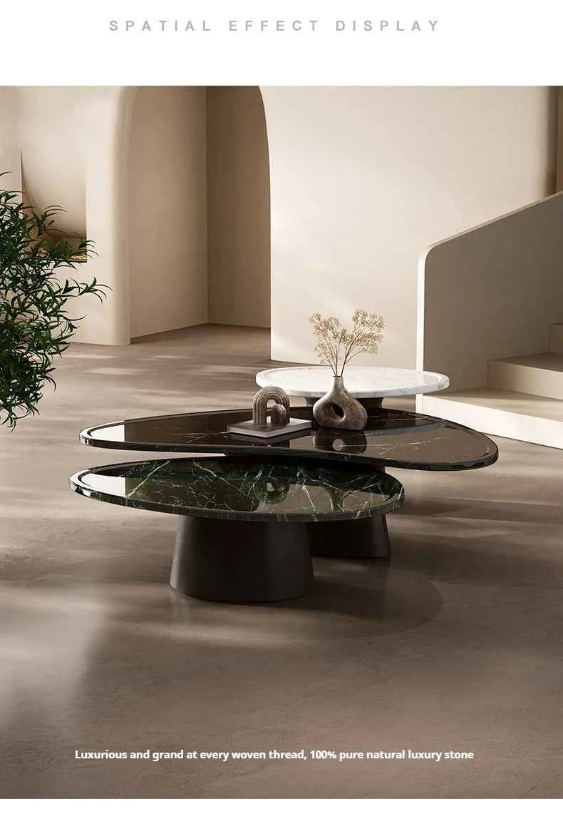 Luxury Marble Coffee Table - Italian Designer Natural Stone Tea Table in Artistic Freeform Shape for Modern Living Room