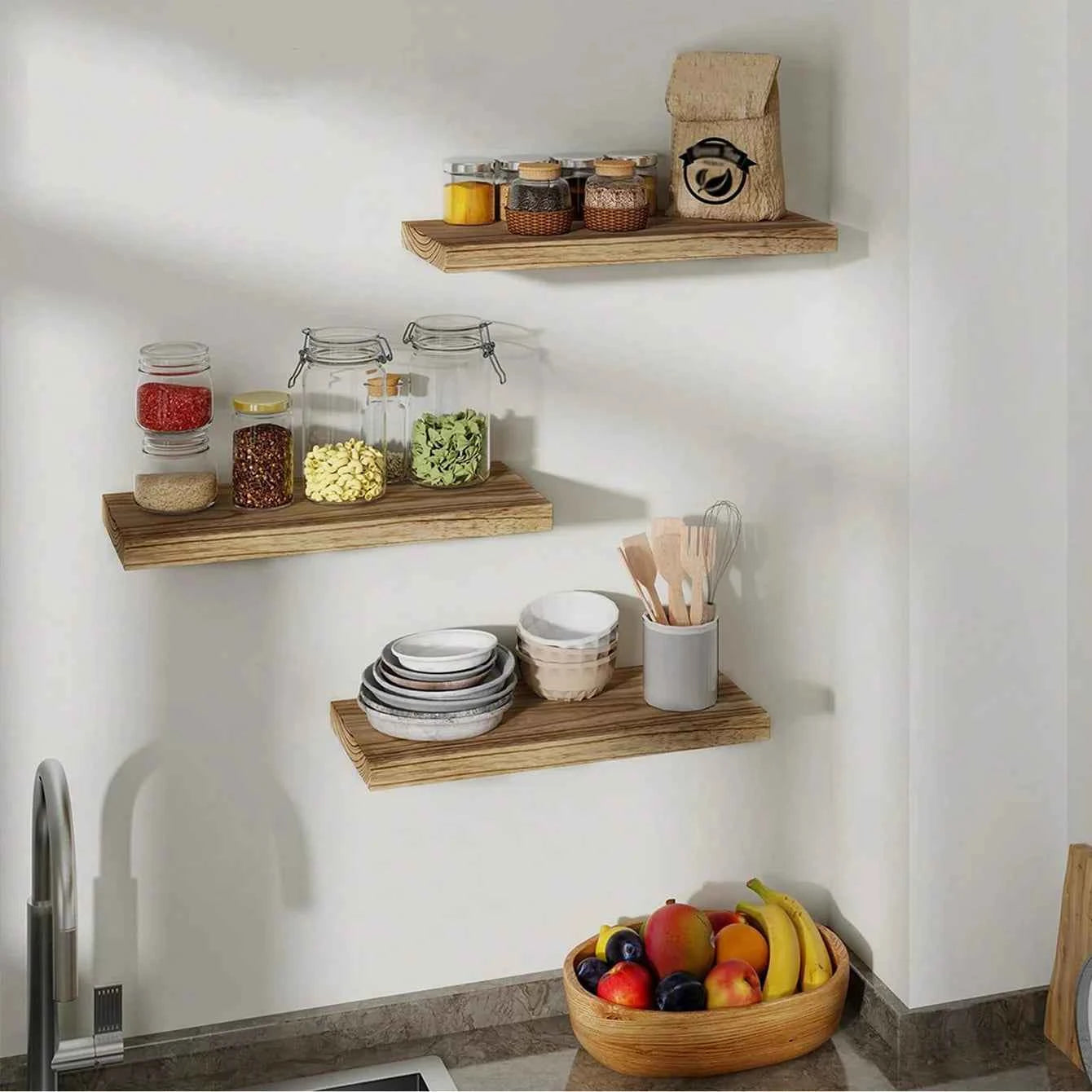 Wooden Floating Wall Shelf Art Storage Rack Rustic Wood Shelves For Wall Storage Wall Hanging Shelf Bedroom Home Decorations 1PC