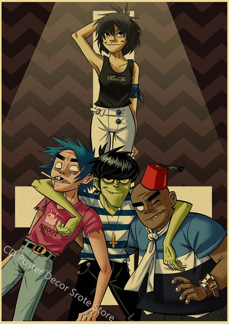 Gorillaz Retro Posters - Demon Days Kraft Paper Vintage Music Prints for Home Room Bar Club Decor