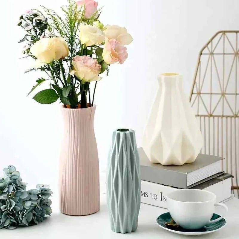 1pc Modern Flower Vase White Pink Blue Plastic Basket Nordic Home Living Room Decoration Ornament Flower Arrangement