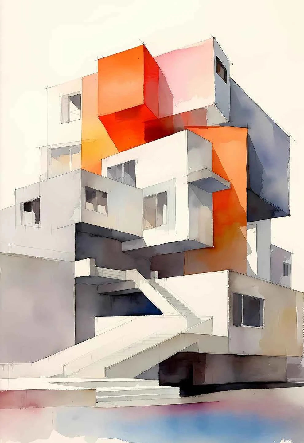 Fallingwater House Poster - Minimalist Bauhaus Classic Architecture Canvas Painting Wall Art for Living Home Decor