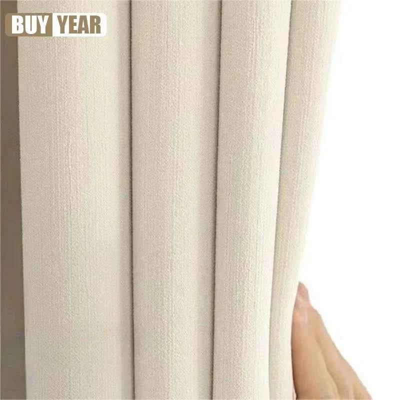 French Chenille Cream White Velvet Curtain Modern Simple Blackout Curtains for Living Dining room Bedroom Tulle Customization