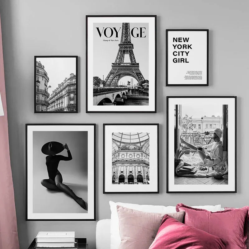 Paris Towel New York Build Dobermann Wall Art Canvas Painting Print Wall Picture Living Room Decoration Black White Posters C