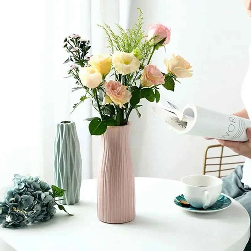 1pc Modern Flower Vase White Pink Blue Plastic Basket Nordic Home Living Room Decoration Ornament Flower Arrangement