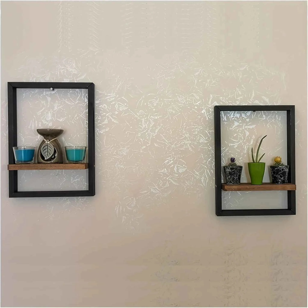 Rustic Wood Shelf Bracket - Wall Mounted Display Rack for Plants, Photos, Decor. Farmhouse Style.