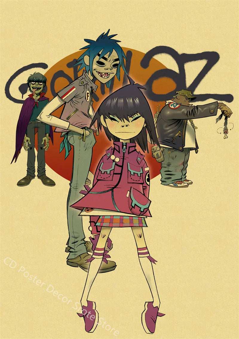 Gorillaz Retro Posters - Demon Days Kraft Paper Vintage Music Prints for Home Room Bar Club Decor